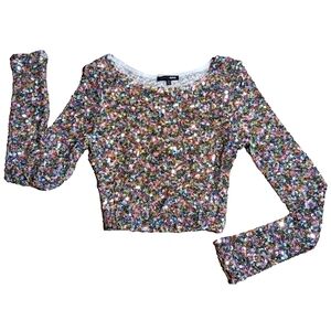 FASHION NOVA Sequin Crop SPARKLY Beyonce Silver Bling Rainbow Iridescent Holiday